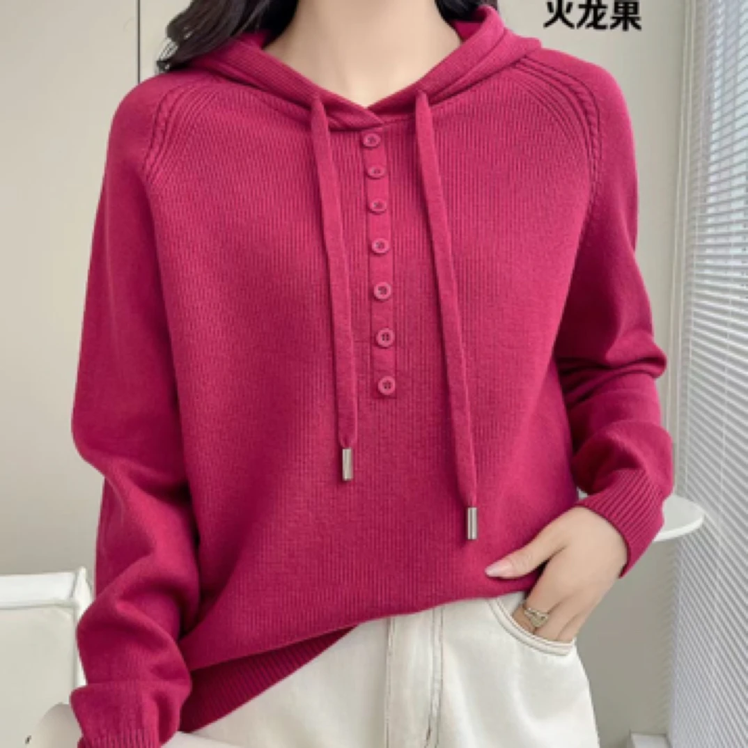 毛针织衫拼接长袖连帽秋冬上衣时尚打底百搭网红套头毛衣