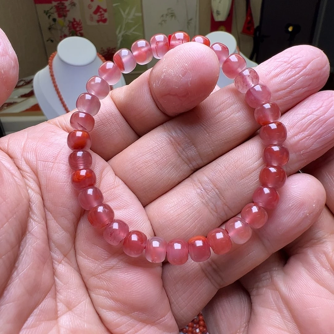 南红玛瑙未镶嵌7mm瓦西玫瑰红飘花