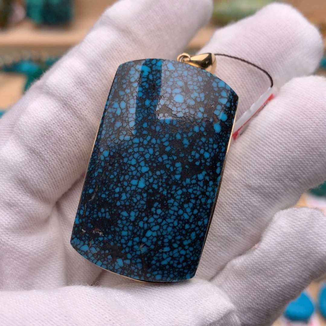 18K金镶嵌绿松石无事牌