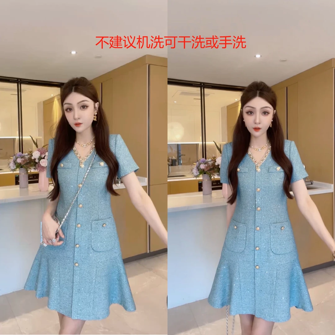 M9A86120夏季新款短袖轻奢名媛显瘦法式修身气质连衣裙裙子