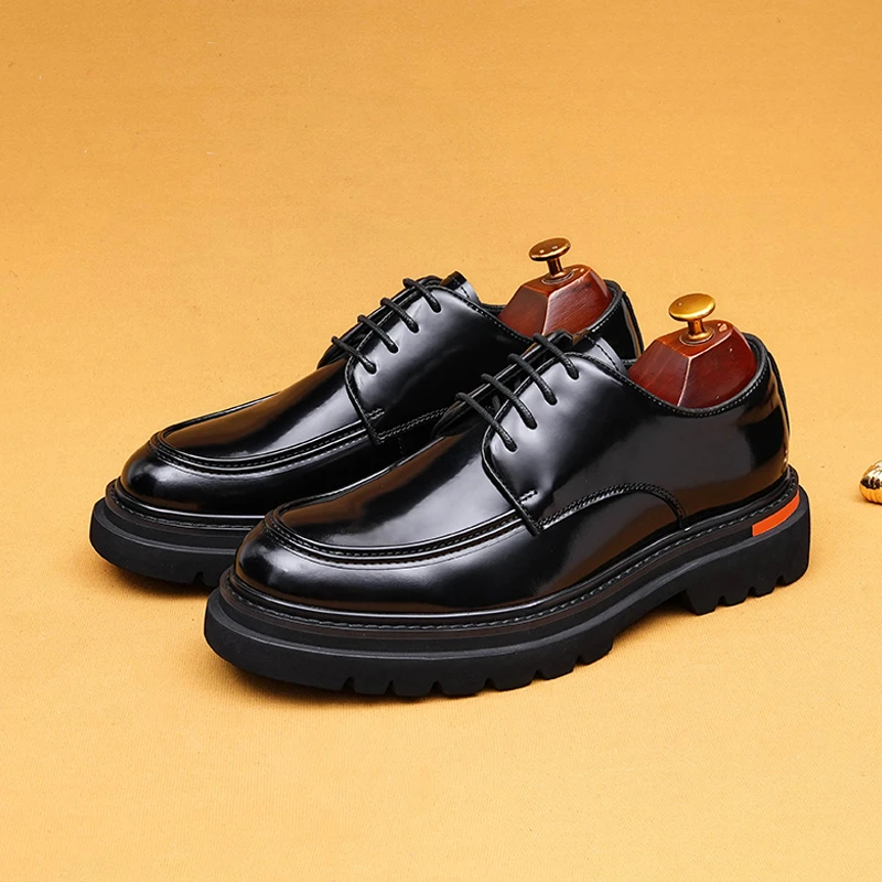 漆皮亮面皮鞋男士真皮正装皮鞋英伦风绅士商务皮鞋男款厚底德比鞋