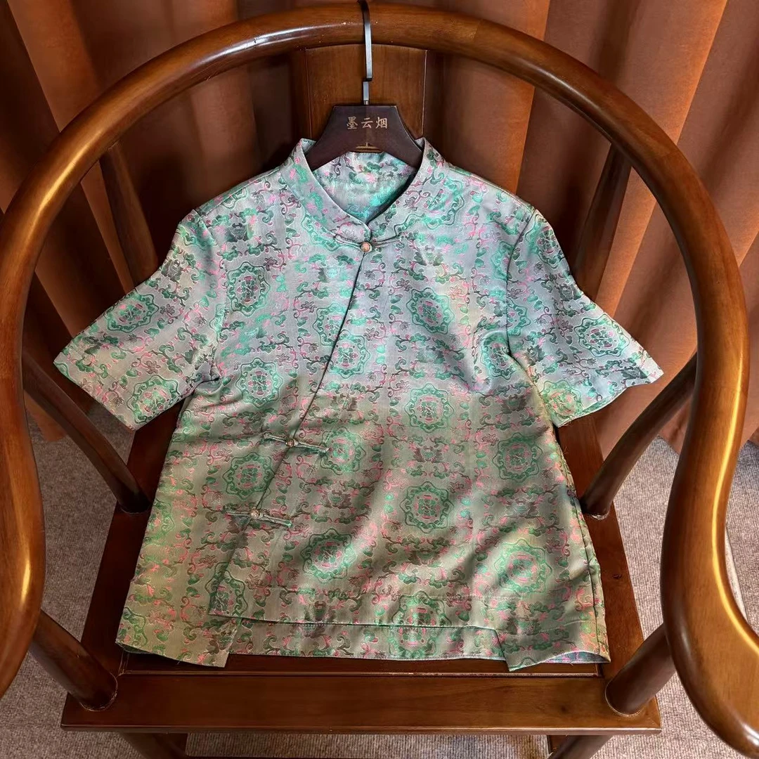 【玉宫】时尚女装薄款新中式上衣小衫复古国风气质短袖夏季女士