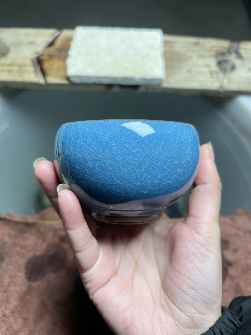 大肚杯蓝色冰裂罗汉杯茶具创意设计