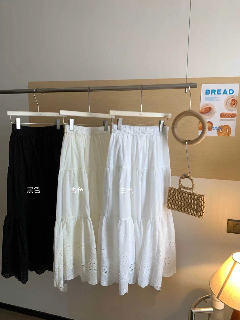 小雅姐姐 春季法式甜美蕾丝镂空内衬双层A字半身裙IM58