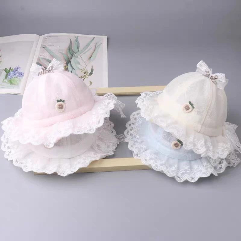 0-8婴儿帽子夏季薄款女宝宝遮阳帽小熊公主帽可爱太阳帽渔夫帽