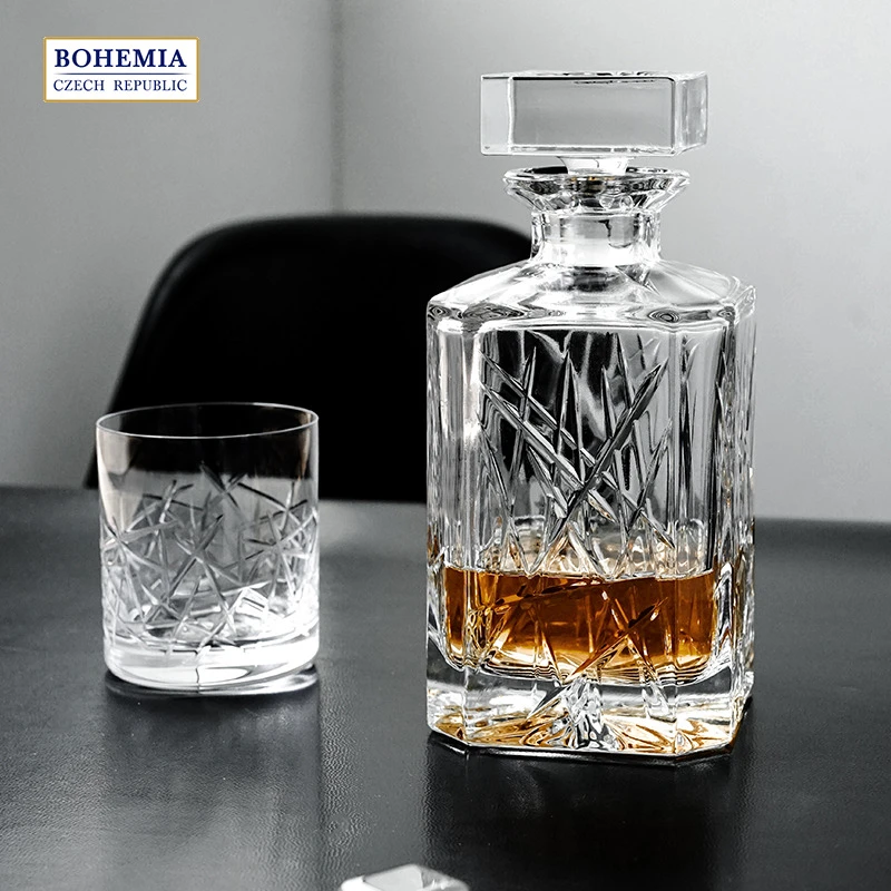 捷克BOHEMIA进口威士忌杯水晶玻璃 手工精刻 洋酒樽套装送礼轻奢