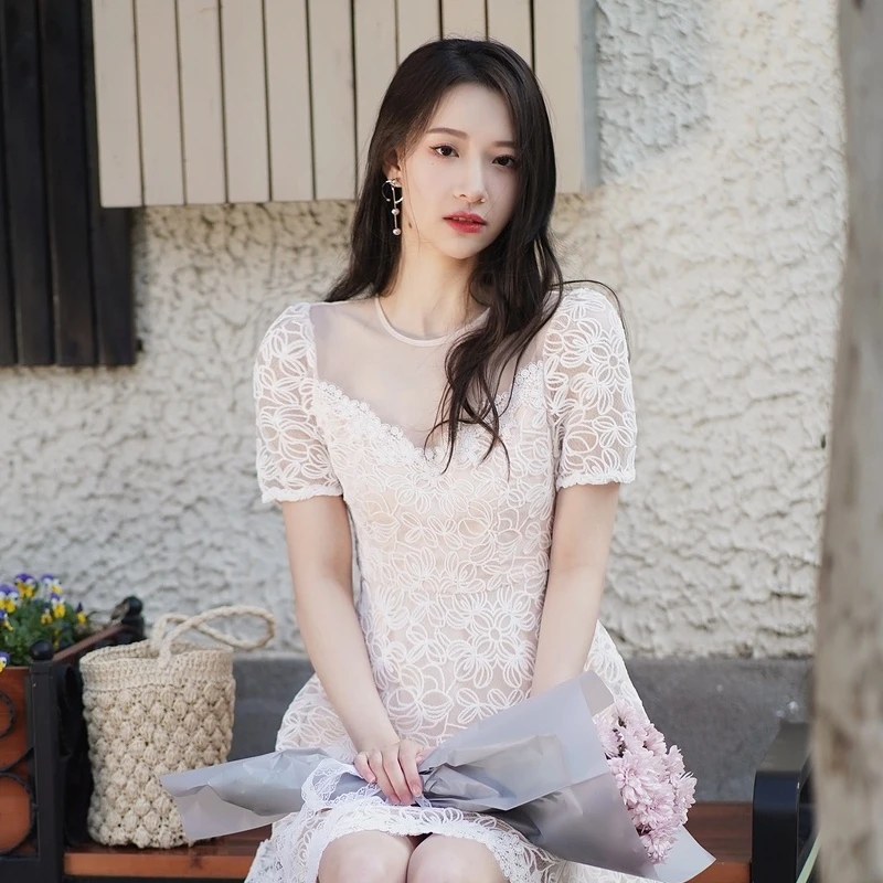 【粉丝专享】MOISSAC/摩萨克新品定制花型股线绣花蕾丝小礼服0073