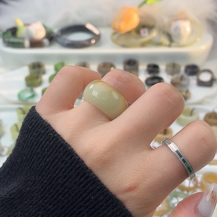 和田玉（糖玉）未镶嵌戒指S72蜂蜜罐墩墩17.0