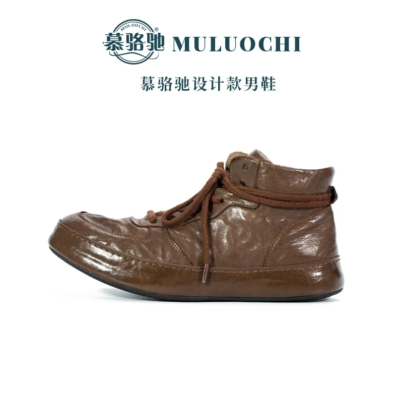 “高奢定制 ”纯手工打造 复古油蜡牛皮高帮男鞋牛皮包底