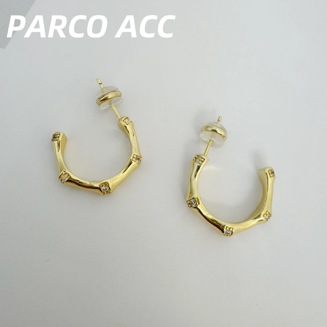 铜合金合成锆石耳饰 TC118 金色竹节蜜锆耳钉