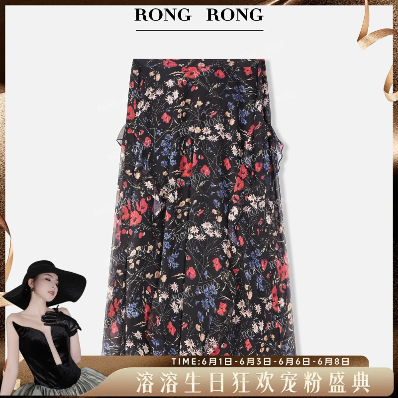 溶溶【仲夏花堇】RONGRONG 田园风花卉印花轻薄雪纺半身裙ZGC6Q1812