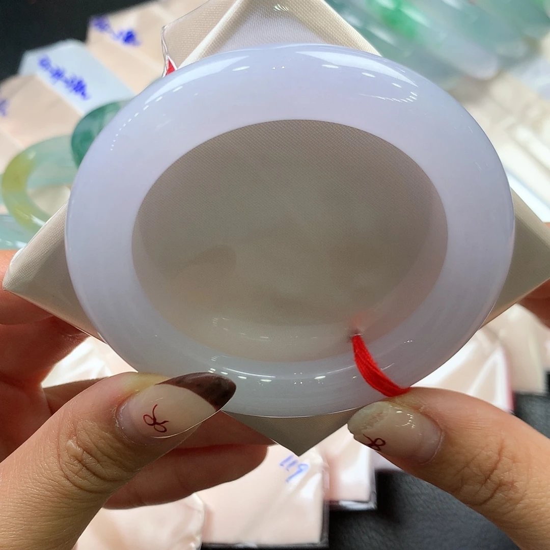 翡翠未镶嵌手镯（圆镯）73号冰胶樱花粉紫
