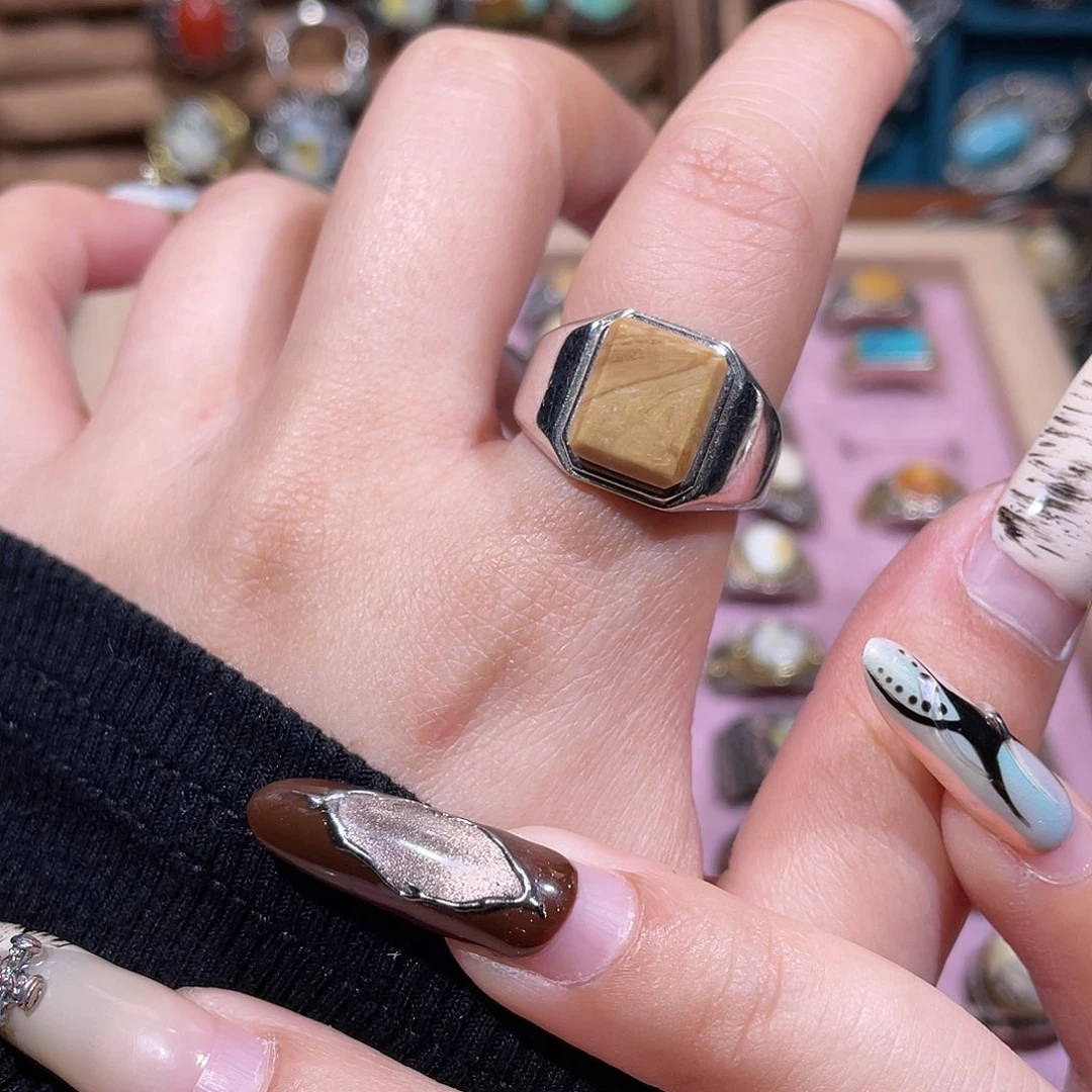 $***$琥珀银S925镶嵌戒指戒指