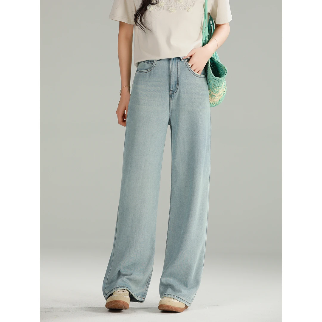 宿本【空气凉凉裤】天丝牛仔裤2025年复古高腰阔腿裤1420536KJ
