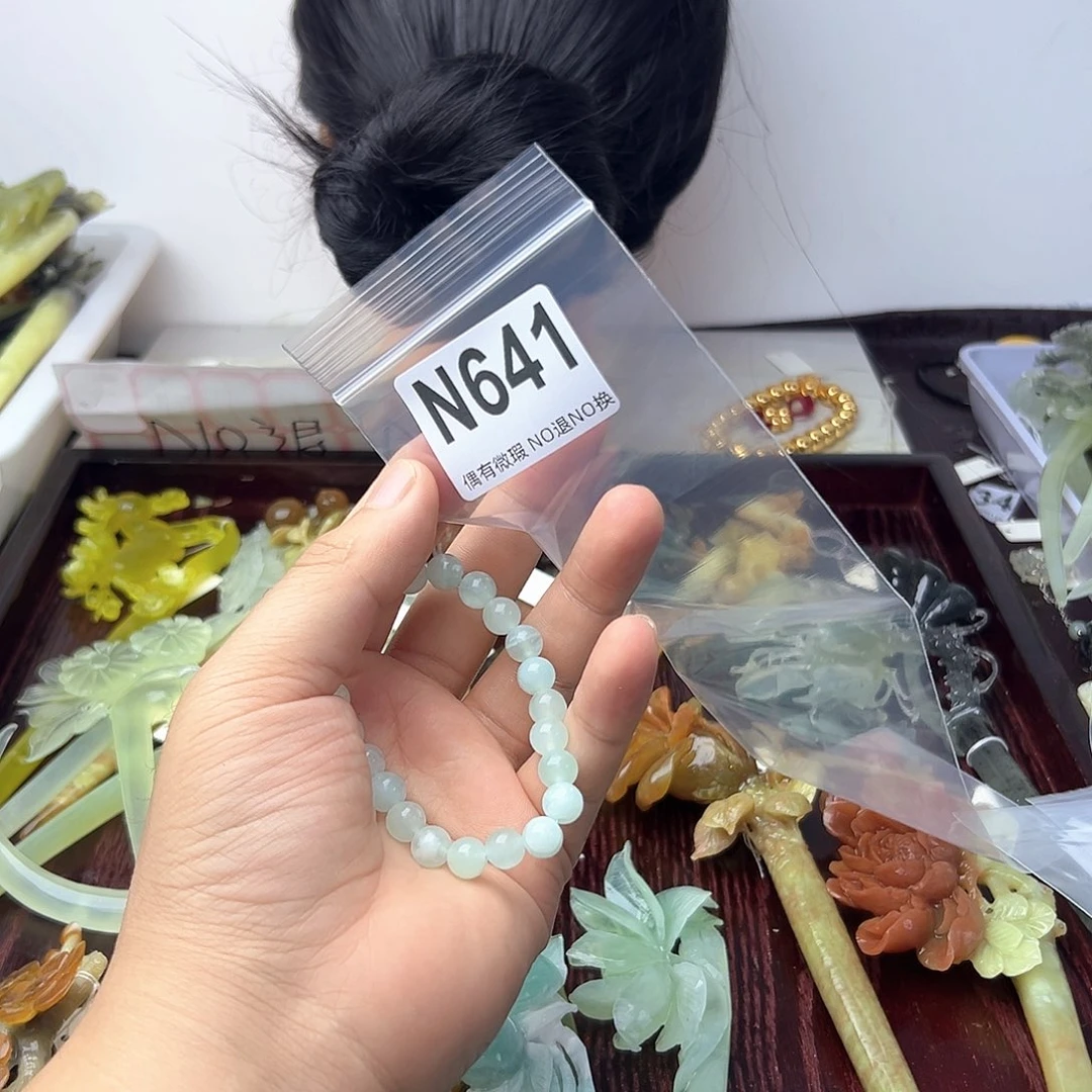 蛇纹石玉合金发饰@****