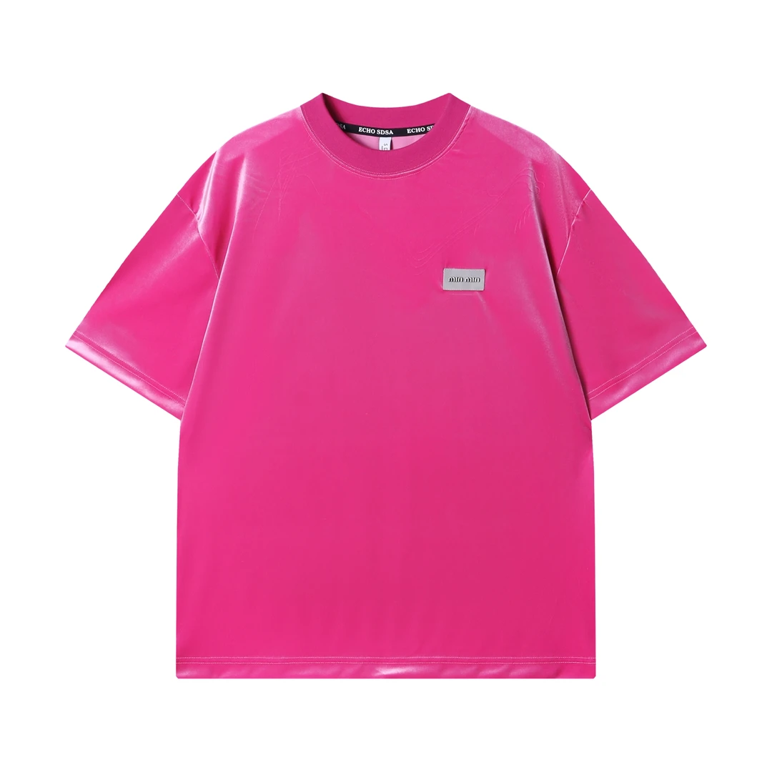 夏季新款时尚个性韩版纯色绒面圆领短袖T恤百搭潮流气质重磅上衣