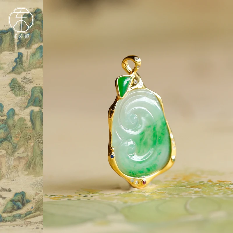 东方俪DOFUNLY【意云行】翡翠18K金如意吊坠设计款FCDZ雅韵