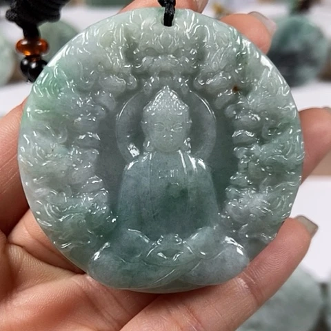 翡翠颈饰未镶嵌九龙大日如来两面工福利翡翠