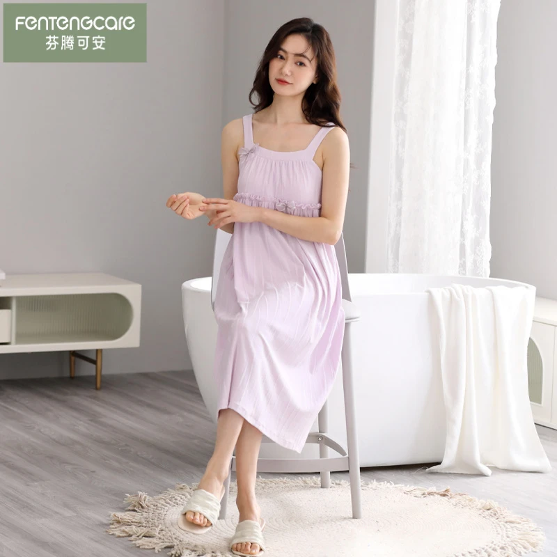芬腾可安 新款夏季女士带胸垫睡裙休闲纯棉舒适女士可外穿睡裙家