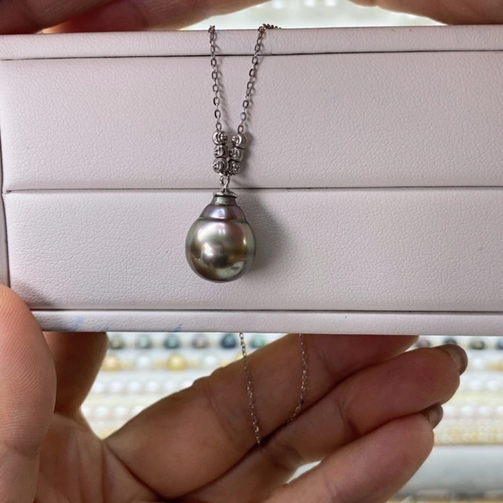 银S925镶嵌海水珍珠项链大溪地巴洛克11-12m m