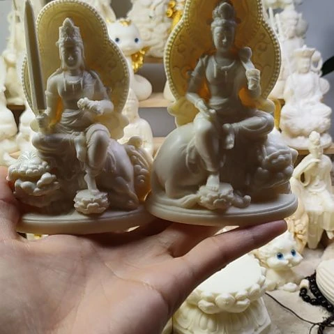 木菩提果文殊普贤地藏+观音摆件