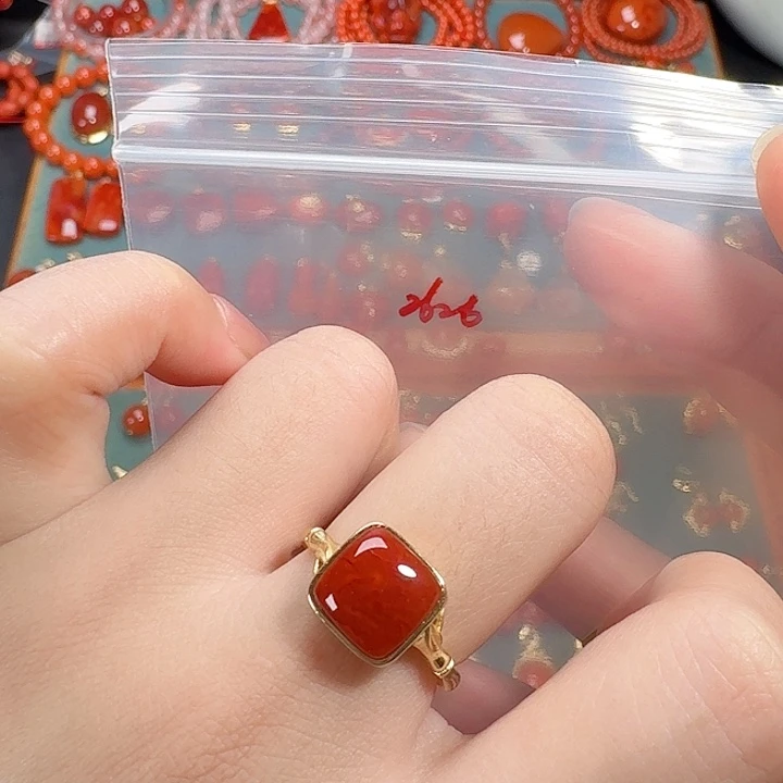 南红玛瑙银S925镶嵌戒指