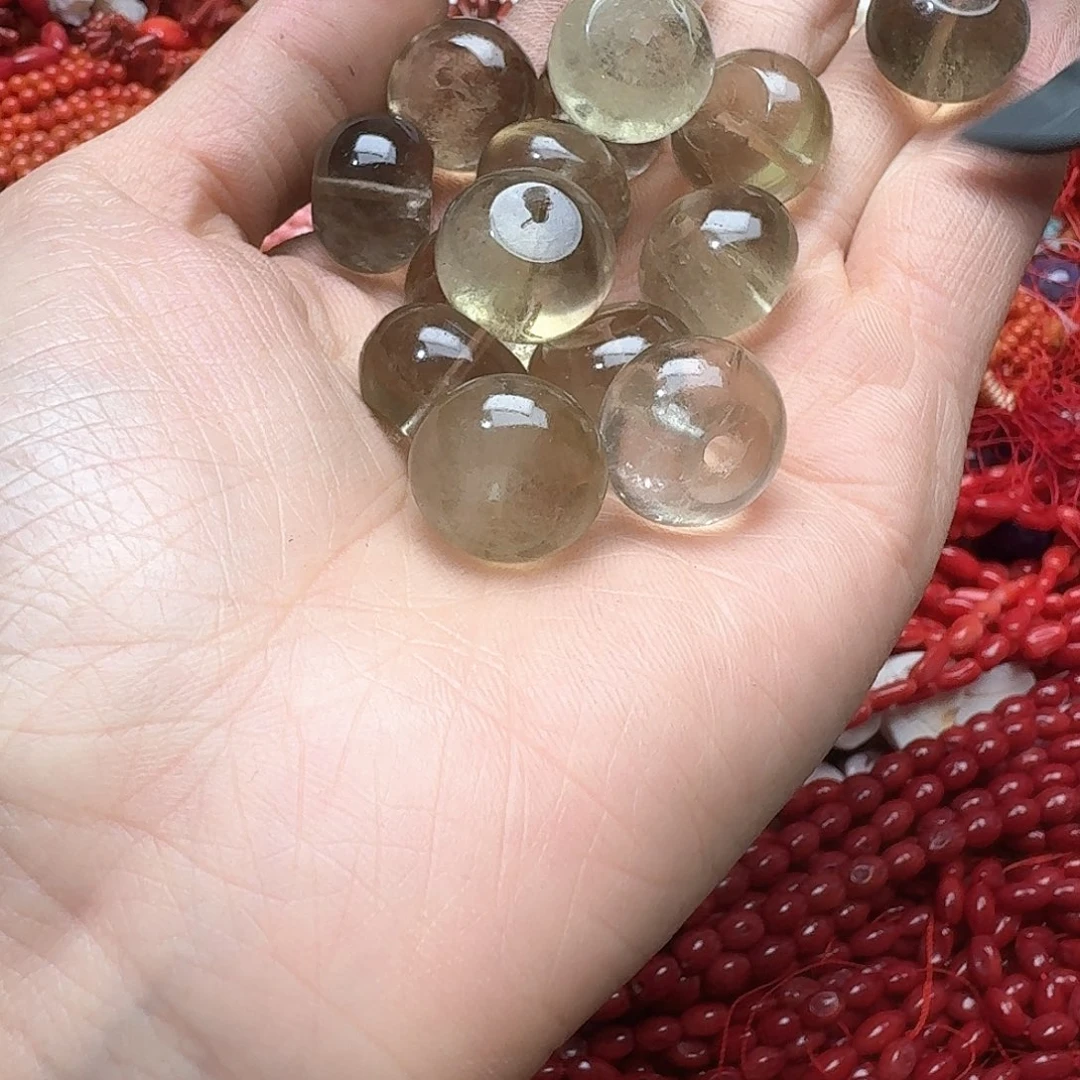 玛瑙/玉髓合金珠宝半成品2颗18mm茶黄水晶算盘
