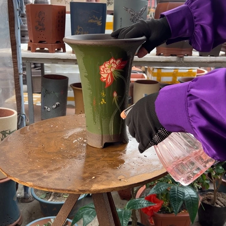 宜兴紫砂一念花开绿色小号