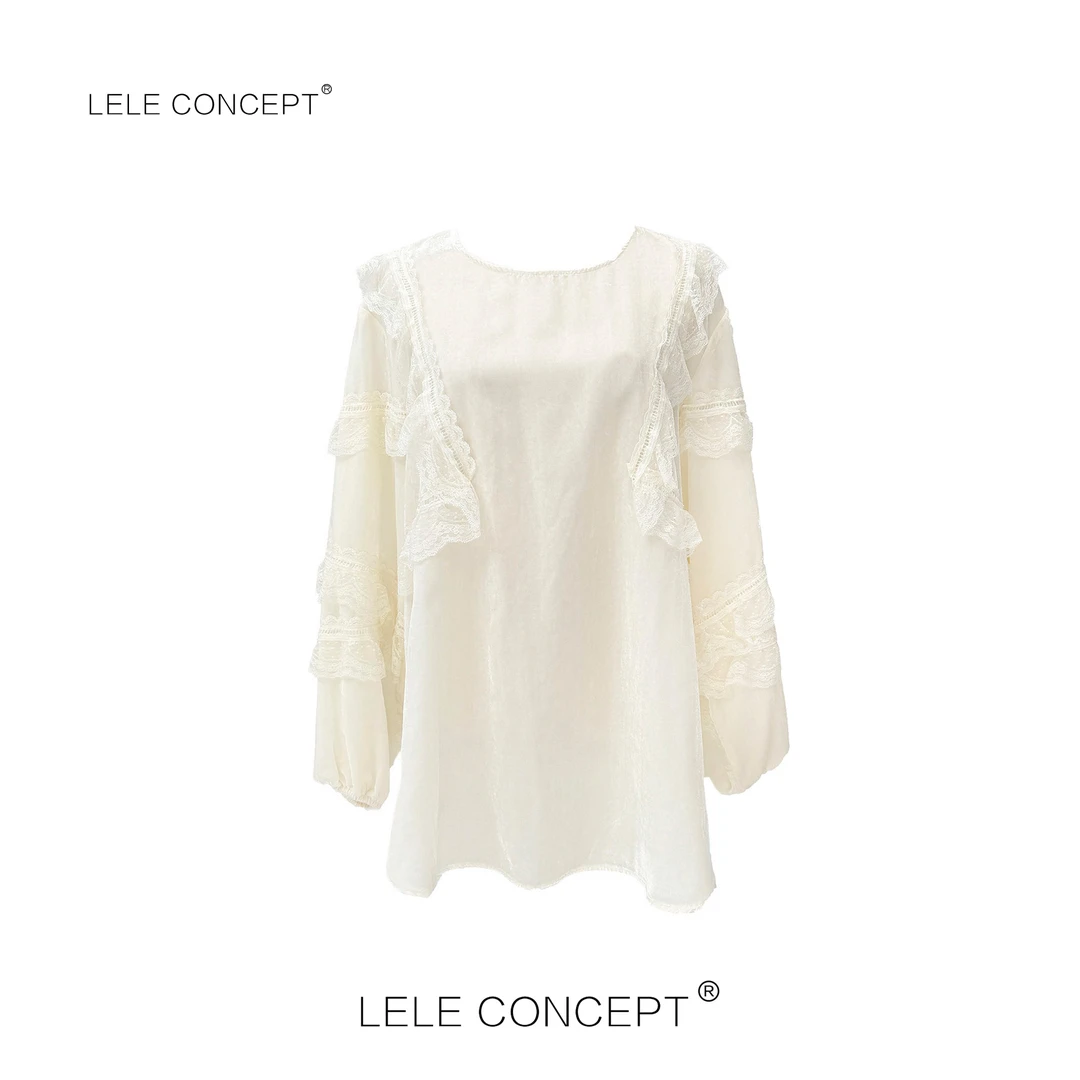 LELE CONCEPT |「夭夭」」法式轻奢设计款宽版丝绒蕾丝边上衣S0689