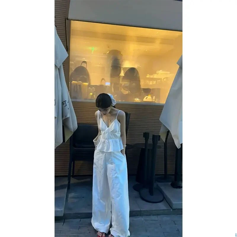 女生韩系ins衣服慵懒风通勤日系显瘦百搭背心吊带宽松休闲阔腿裤