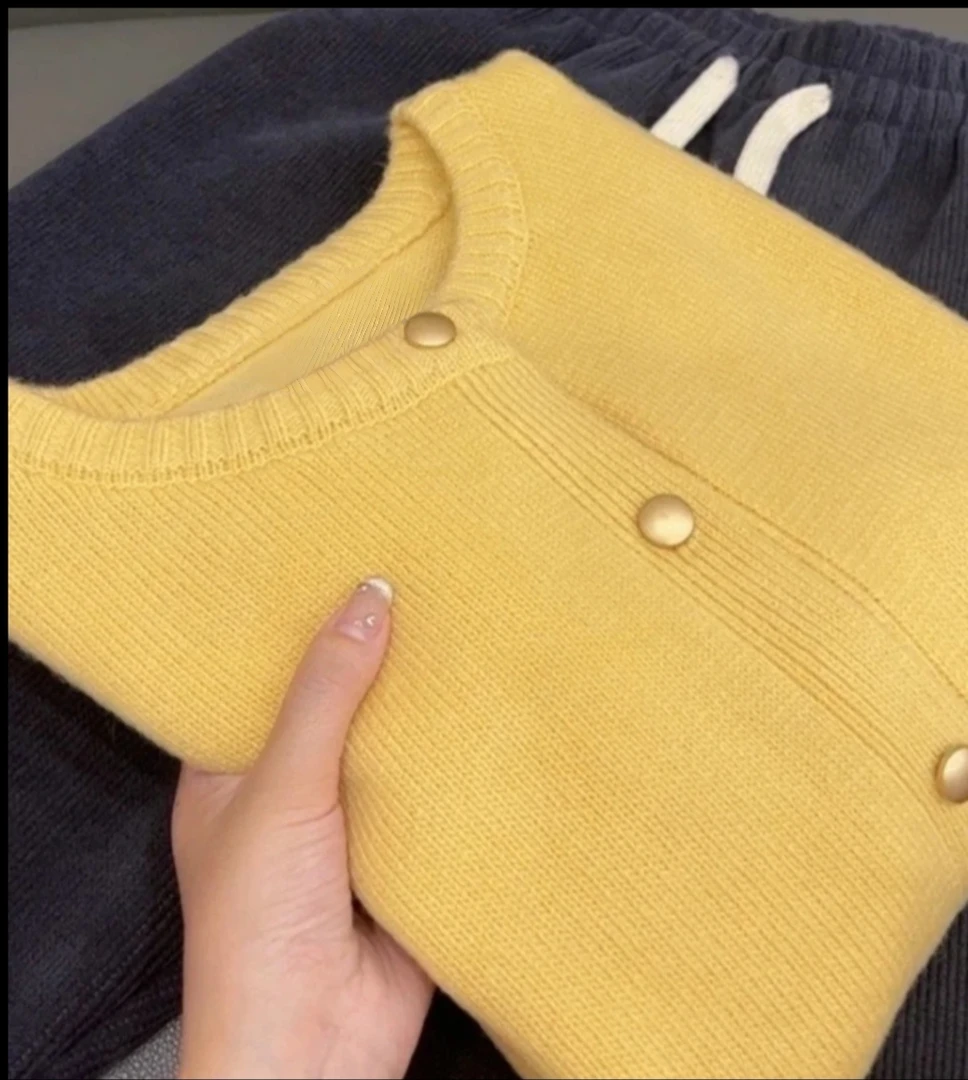 显白气质韩版毛衣女针织开衫纯色圆领百搭早春秋宽松显瘦洋气上衣