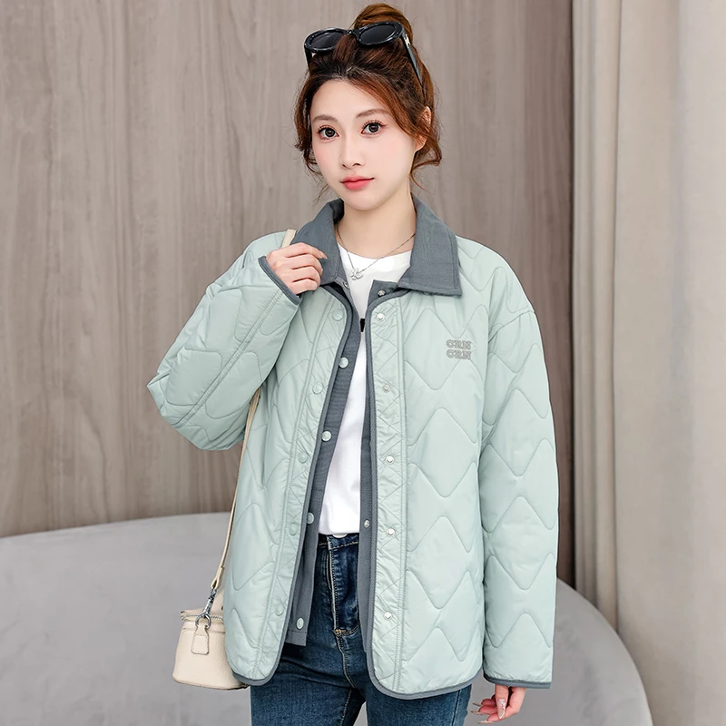 春秋2025新款衬衫棉服女短款时尚外套通勤保暖轻薄一体棉外套女装