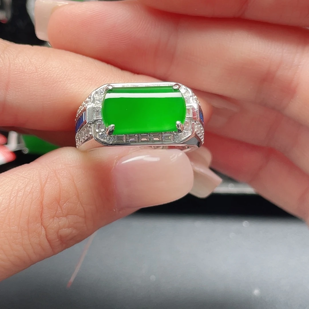 翡翠银S925镶嵌戒指4062