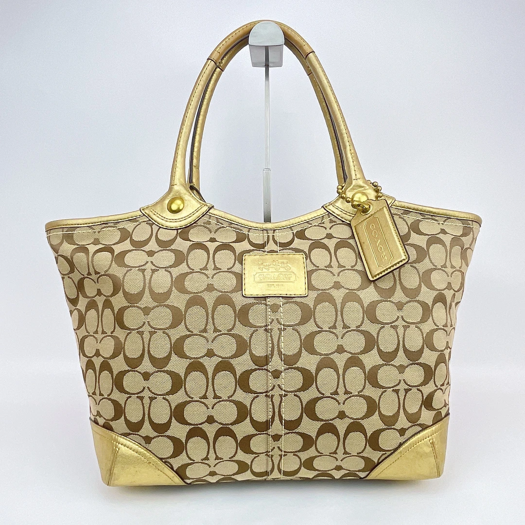 95新 COACH/蔻驰 蔻驰 老花帆布拼皮手提包底长33 N234