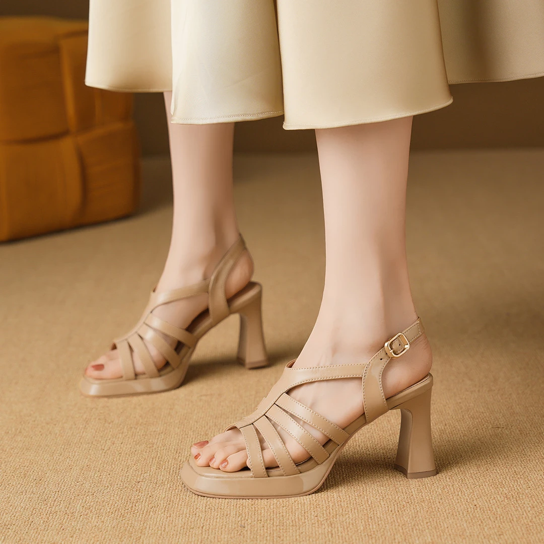 露趾女中跟时装凉鞋厚底高跟凉鞋气质夏季时尚粗跟