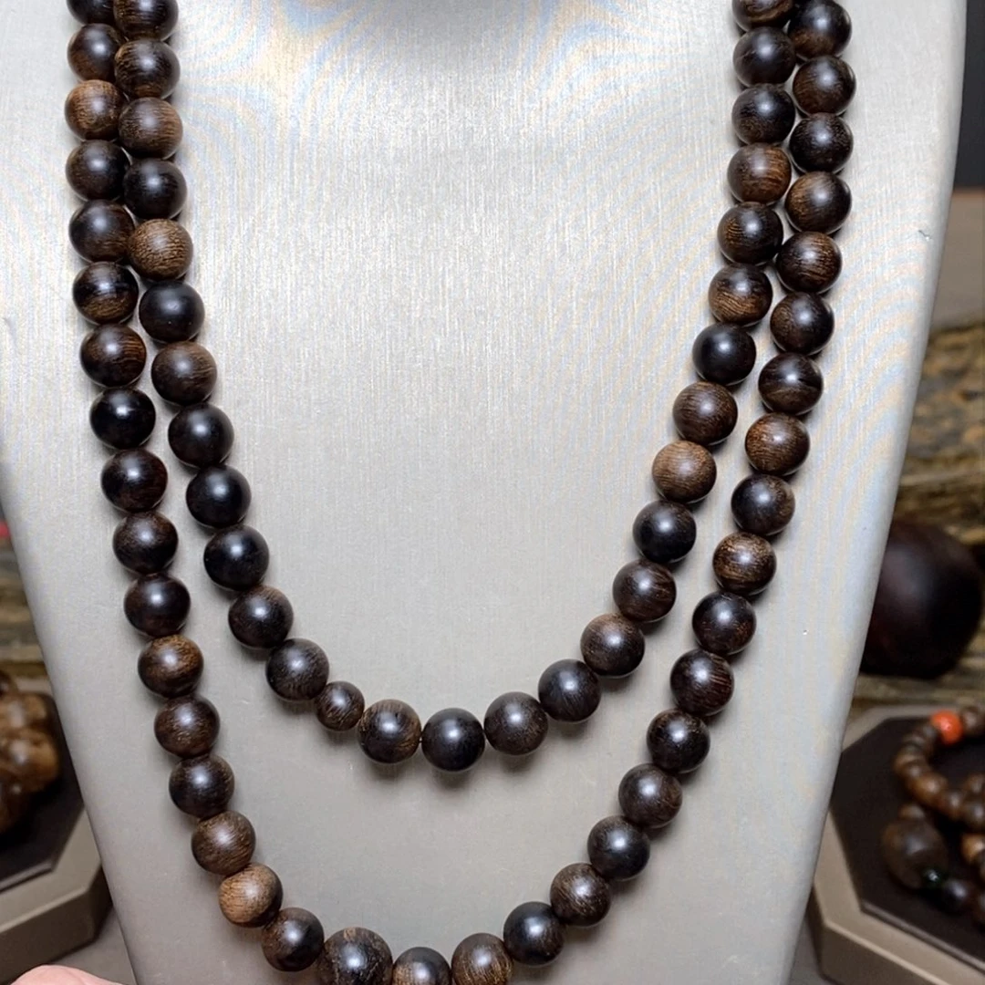 沉香手串越南芽庄紫棋瘤疤08×108➕白棋沉香木雕