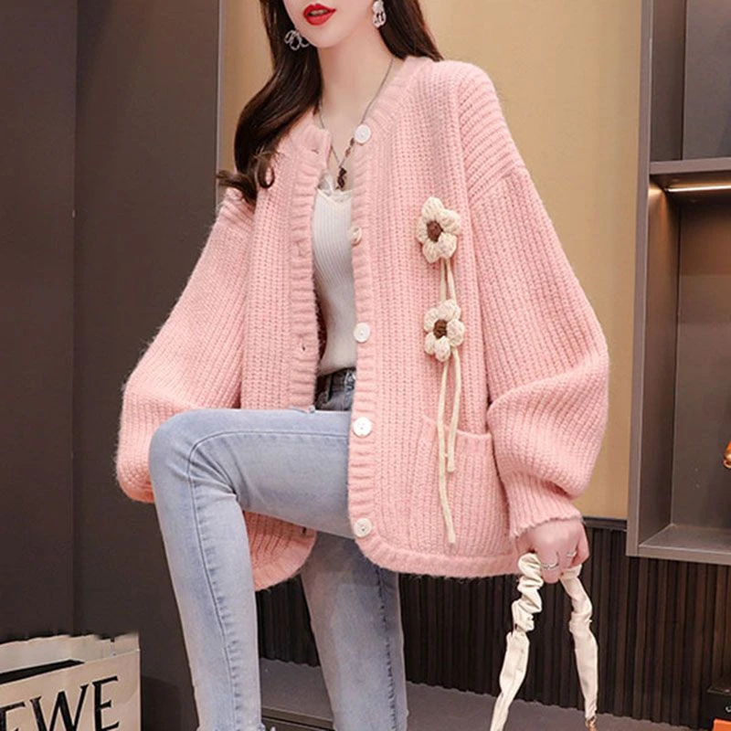 2025早春季毛衣外套女针织开衫宽松外穿春秋款粗线上衣温柔风春游