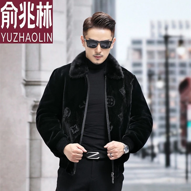 貂皮大衣男短款特价真水貂毛领外套商务休闲翻领皮毛一体潮