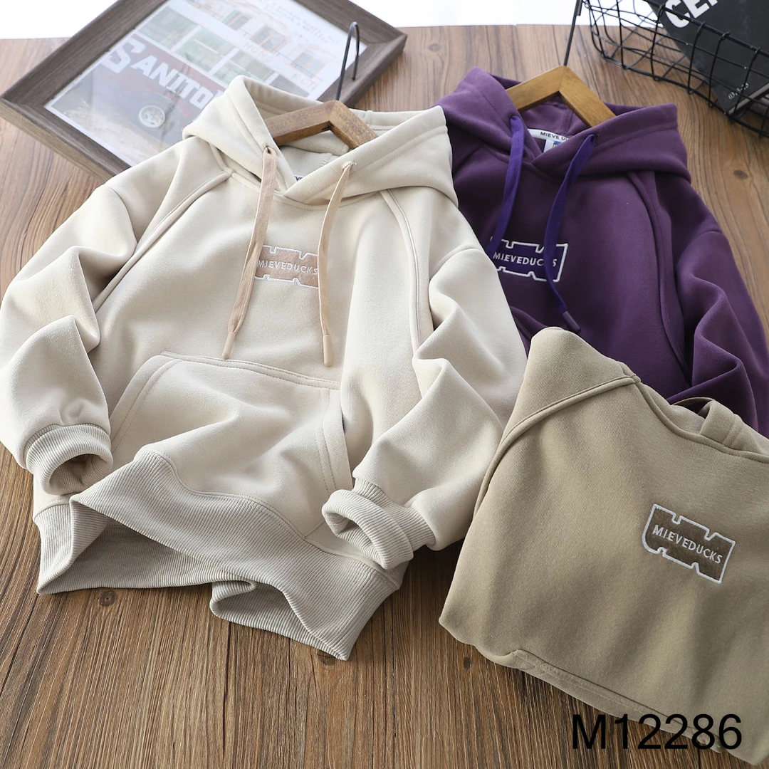 【MIEVE DUCK】冬儿童加绒卫衣男女童百搭刺绣时尚连帽卫衣12286