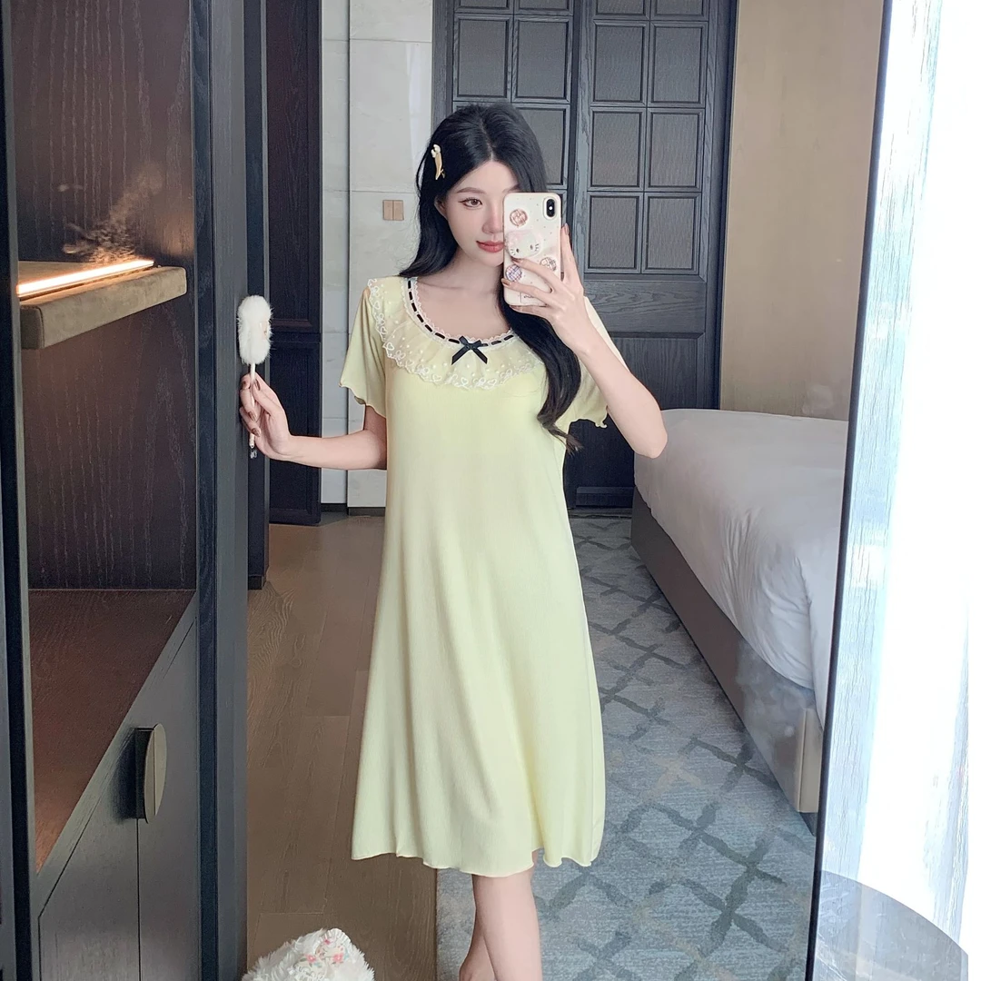 2025新品【短袖睡裙女夏季】带胸垫莫代尔睡衣纯欲裸感舒适家居服