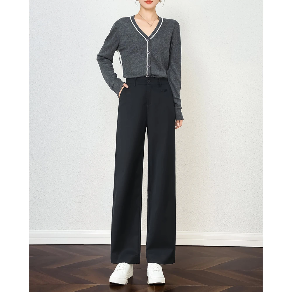 宽松高腰修身秋冬休闲裤直筒裤垂坠感韩版气质女裤