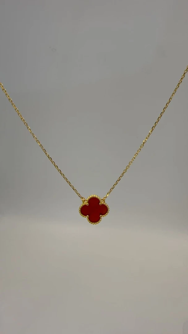 足金999黄金镶嵌红玛瑙四叶草黄金项链