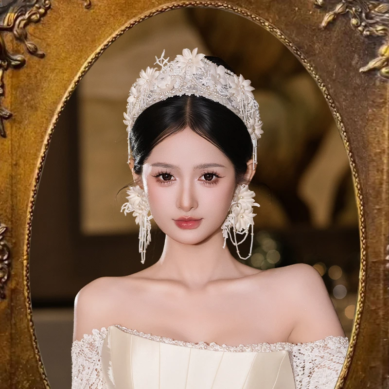 合金布艺婚庆饰品 优雅新娘婚礼法式珍珠蕾丝复古唯美头饰MC3108