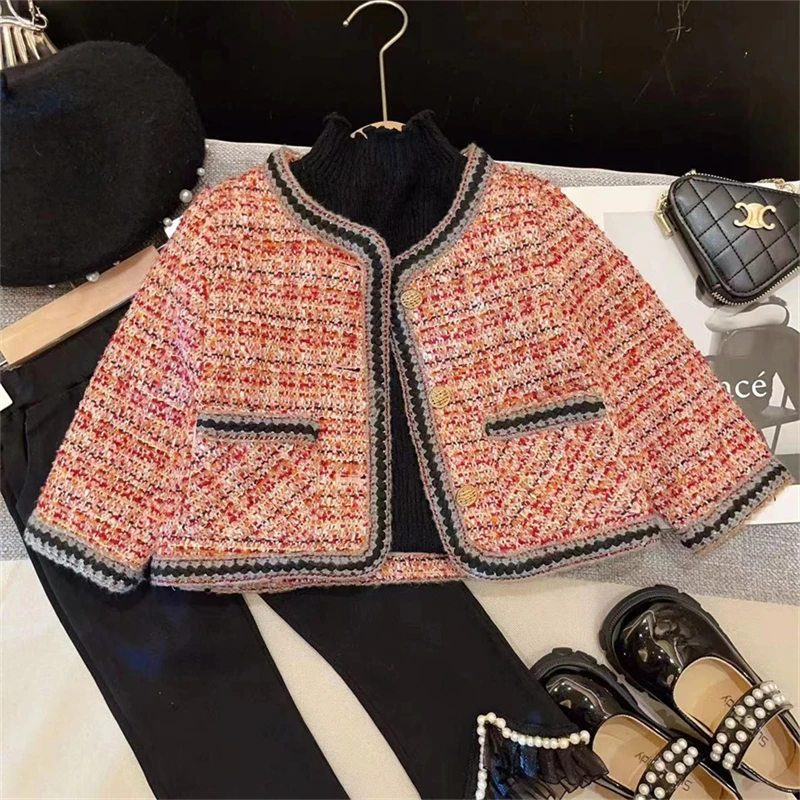 女童洋气小香风包边短款气质款百搭外套上衣2025春装新款GQ116鱼