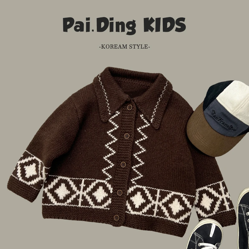 秋装儿童森系复古撞色几何宽松毛衣针织开衫SJ4203-CCCC