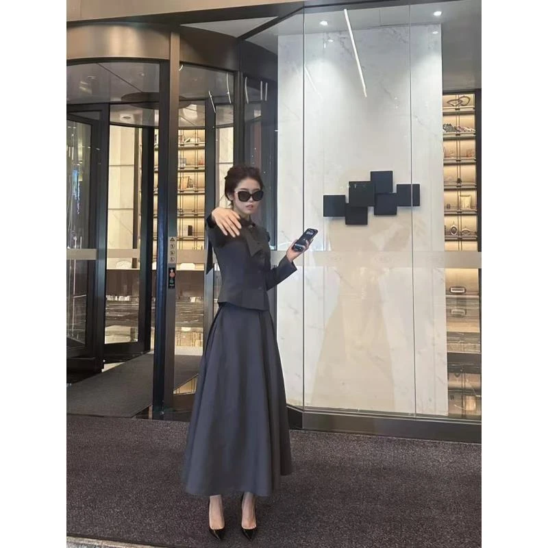 *尹千金*【 南韩世家 】财阀千金视角领结春秋复古两件套T240621