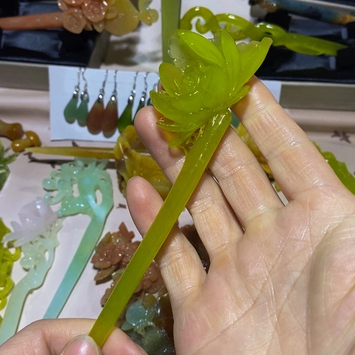 蛇纹石玉发簪未镶嵌凡***端