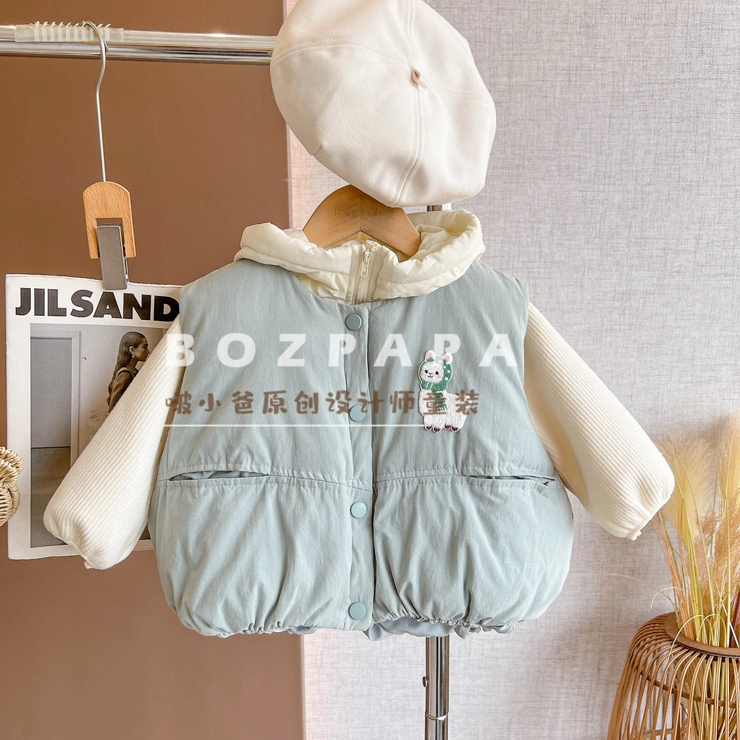 啵小爸【薄荷茶茶】2025秋冬季男童韩系设计感蓬松夹棉儿童加厚马甲
