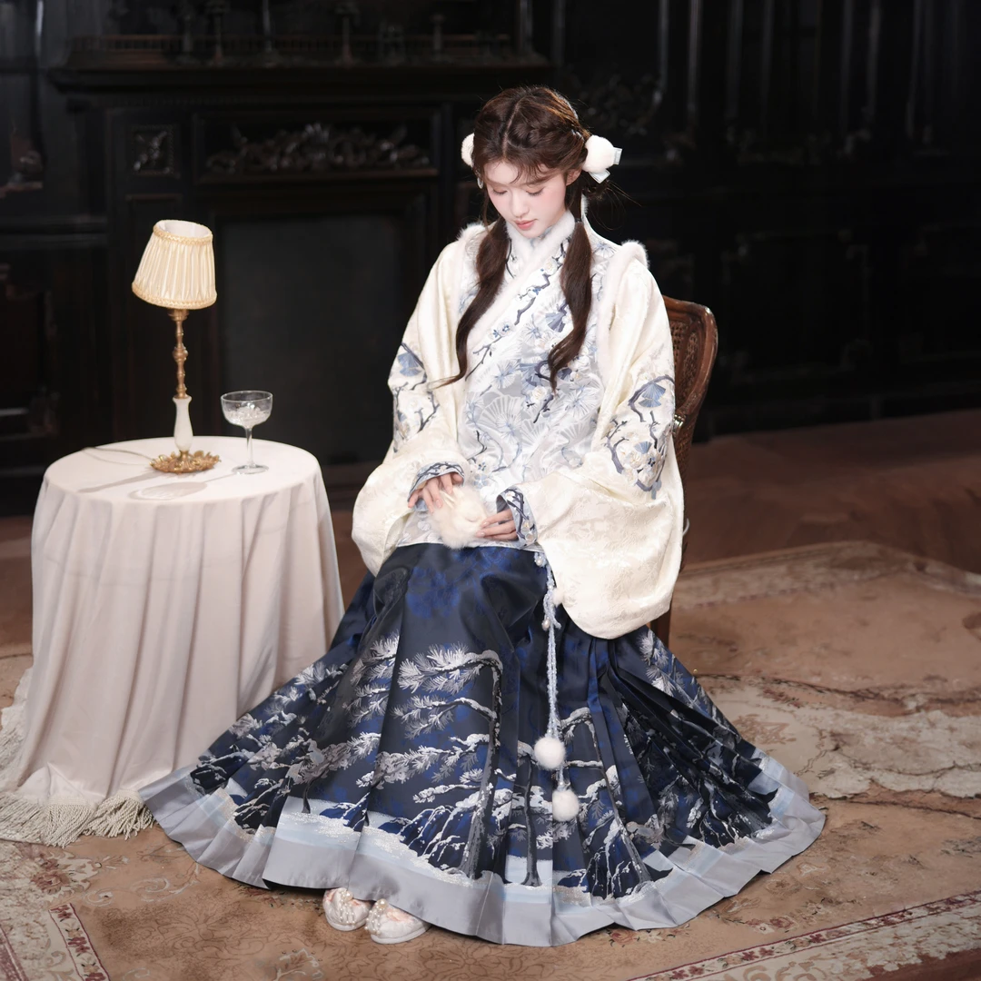静还决绒绒貂 原创明制汉服女马面裙套装比甲对襟秋冬款新品