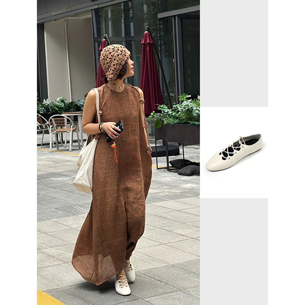 X【叭哒不惑】羊皮镂空系带芭蕾舞鞋小众舒适复古小皮鞋